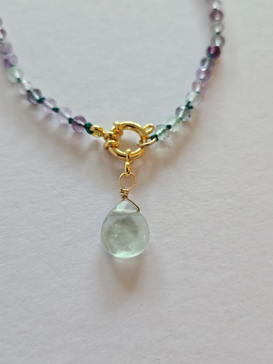 Fluorite Faceted Bead 3-Way Necklace with Removeable Briolette Charm