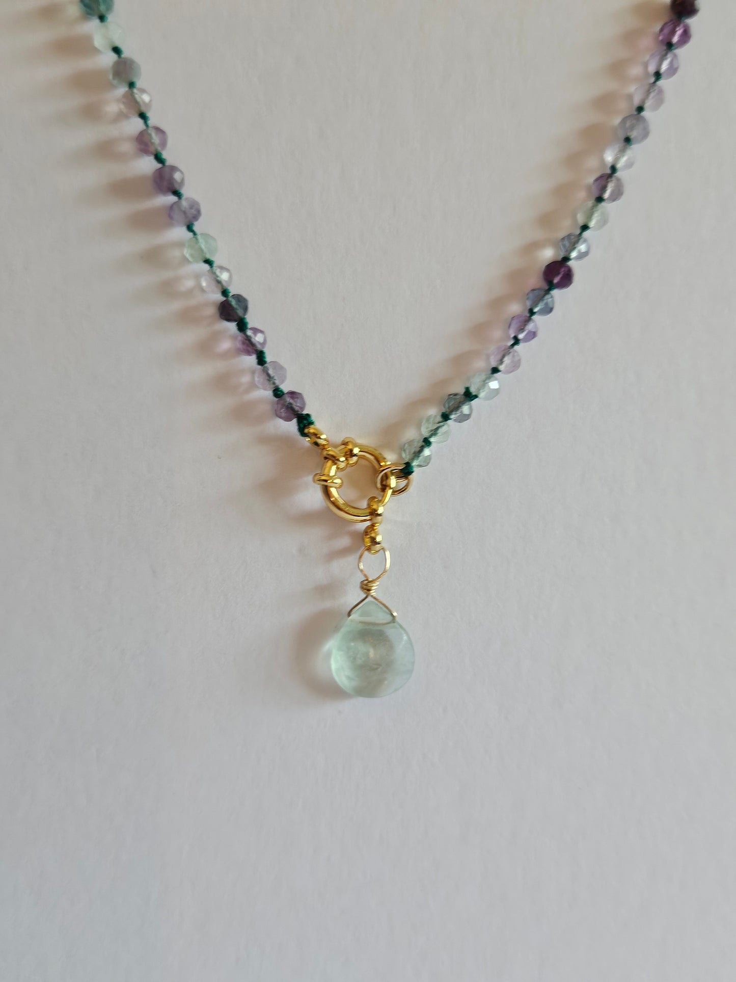 Genuine Fluorite 3mm Faceted Bead & Removable 16mm Faceted Tear Drop Pendant 14k GF Necklace