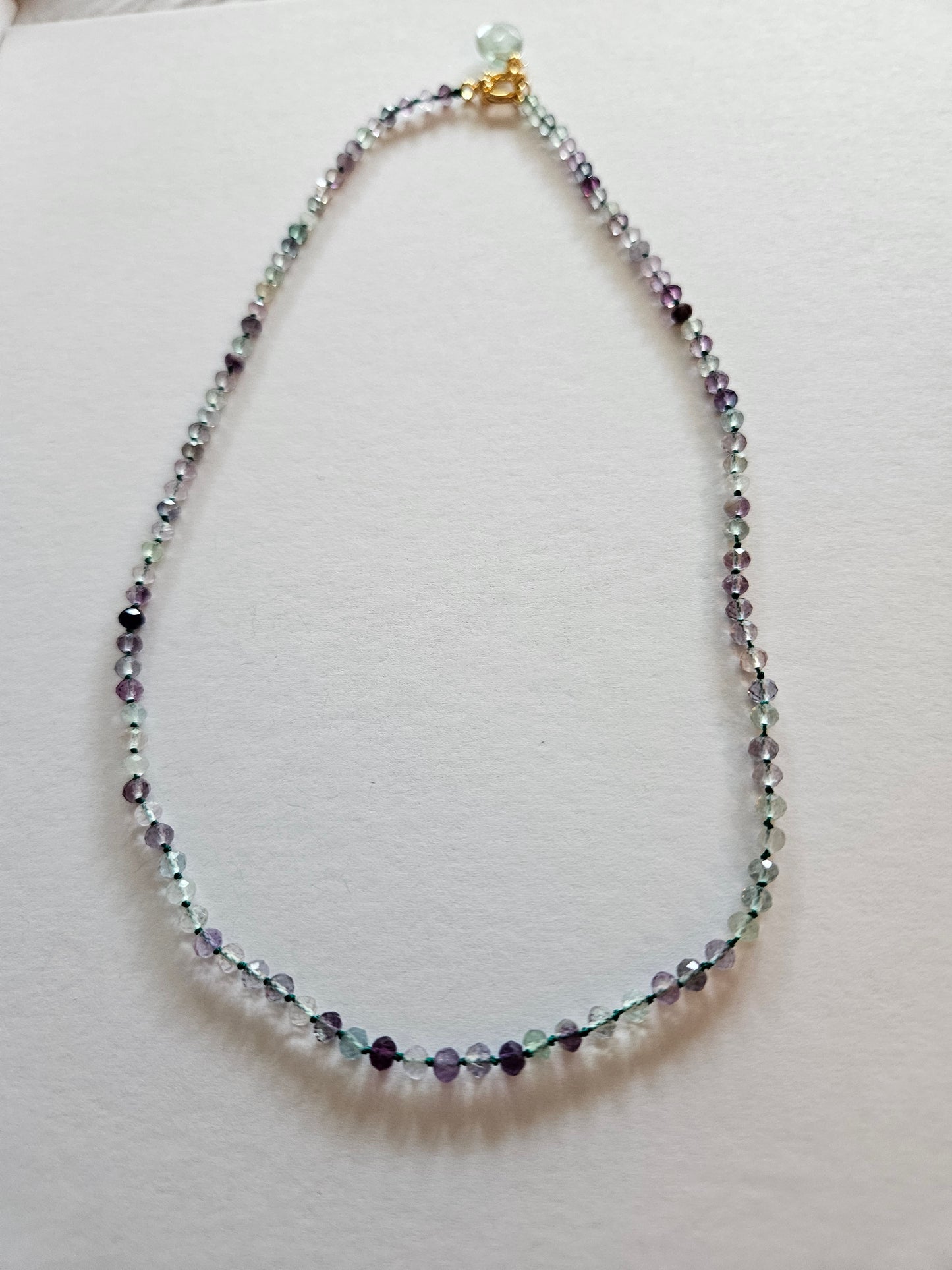 Genuine Fluorite 3mm Faceted Bead & Removable 16mm Faceted Tear Drop Pendant 14k GF Necklace