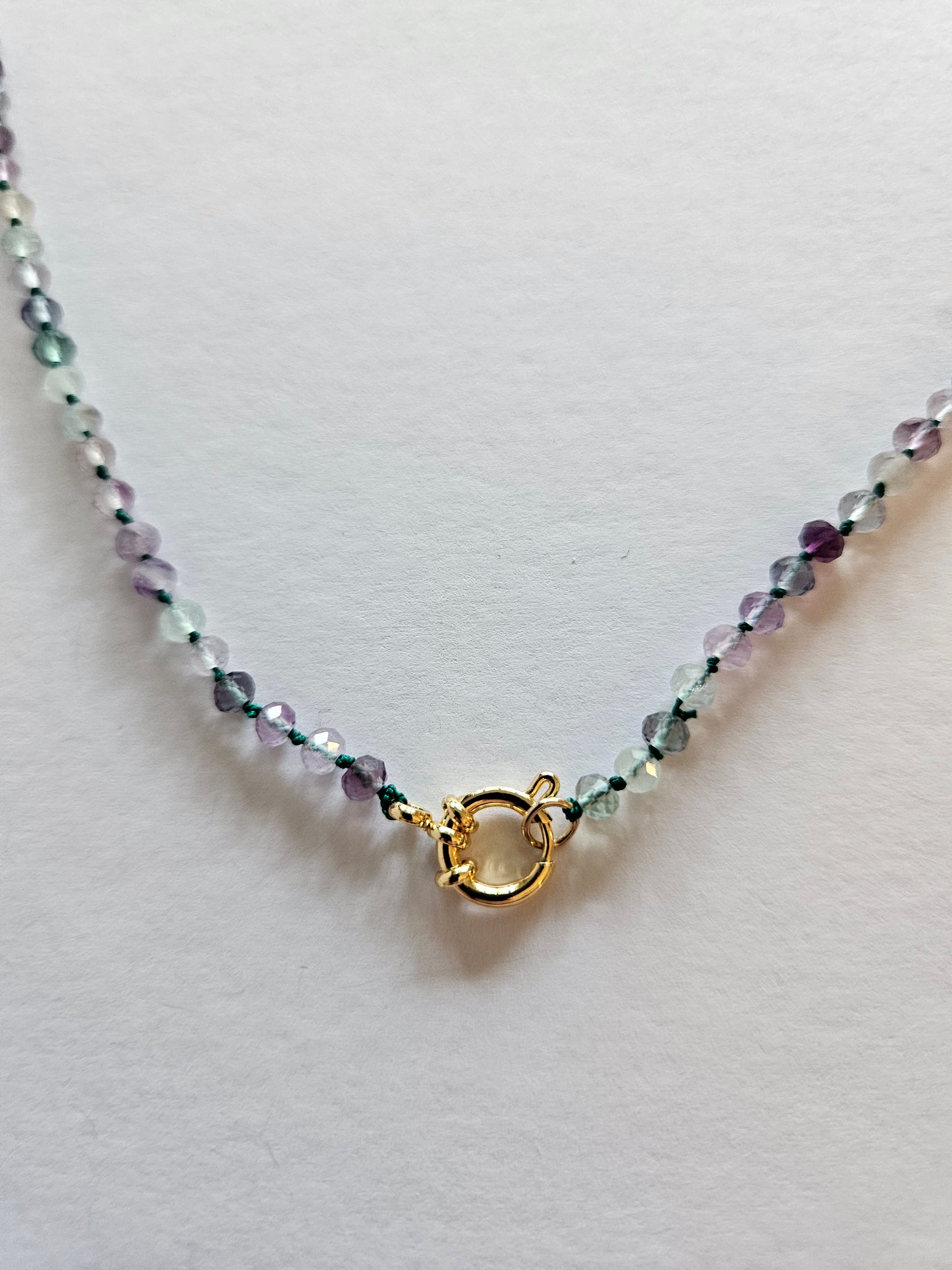 Genuine Fluorite 3mm Faceted Bead & Removable 16mm Faceted Tear Drop Pendant 14k GF Necklace