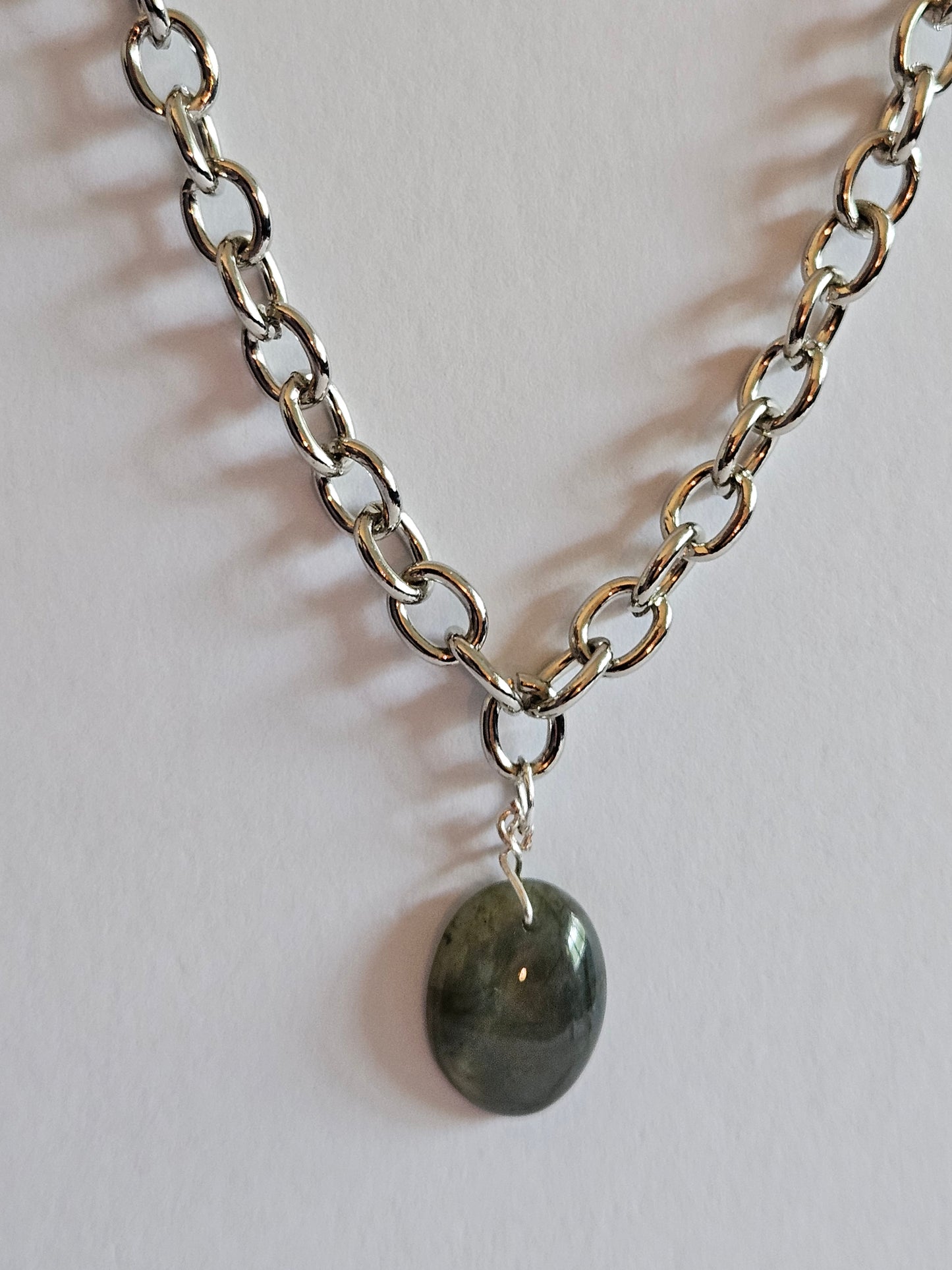 Labradorite Pendant on 14k White or Yellow Gold-Filled Link Chain Necklace