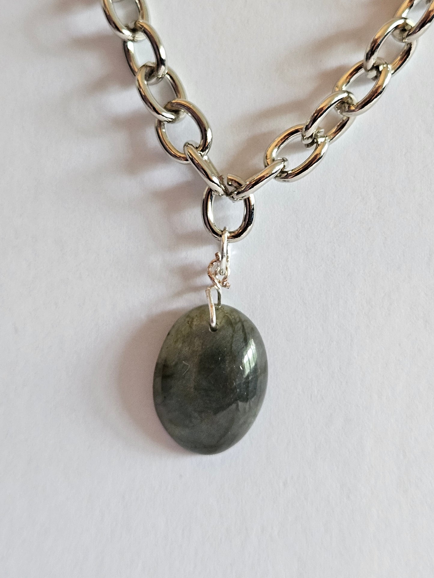 Labradorite Pendant on 14k White or Yellow Gold-Filled Link Chain Necklace