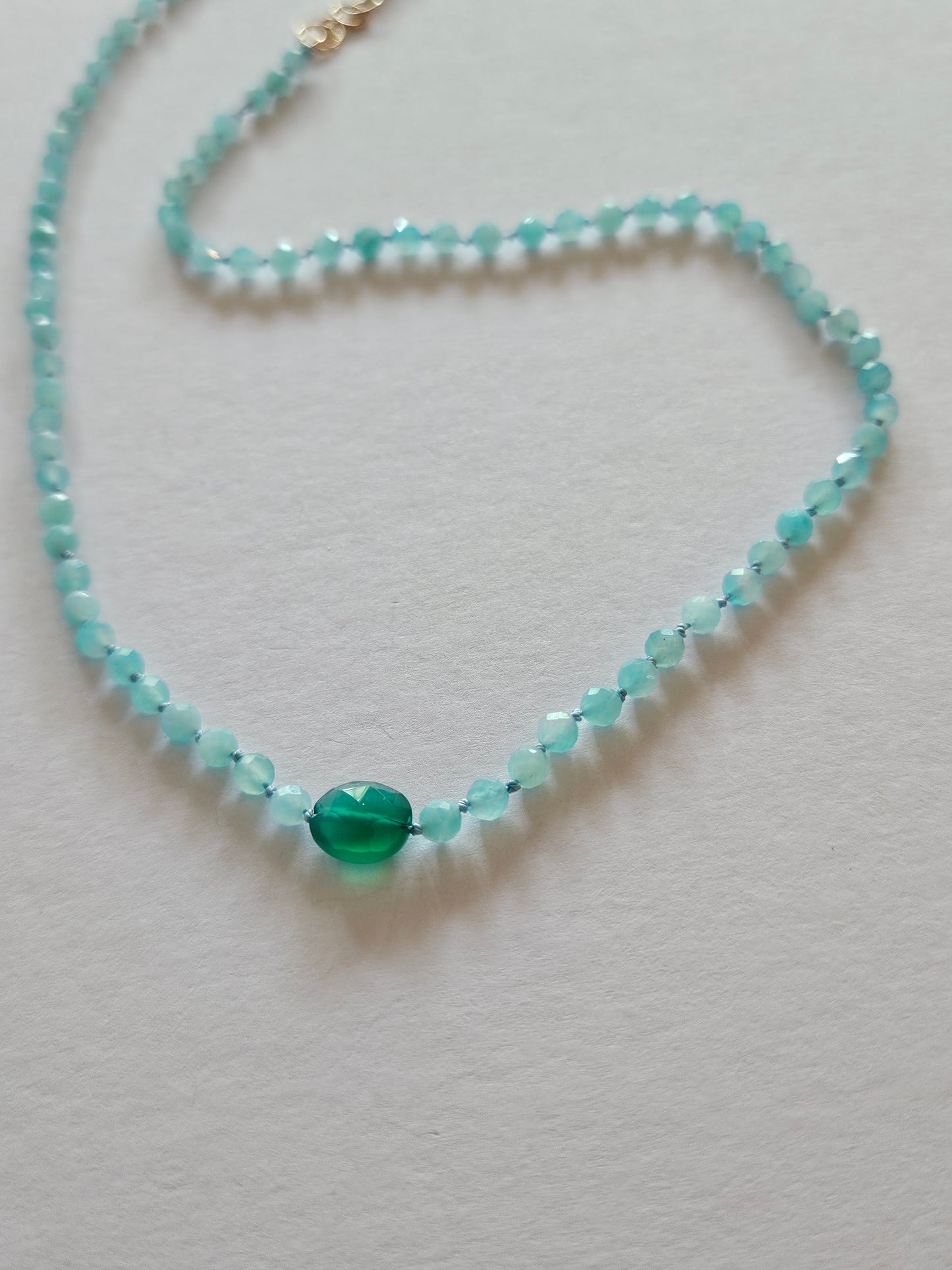 Genuine Amazonite with Natural Emerald Focal 14k GF Strand Necklace