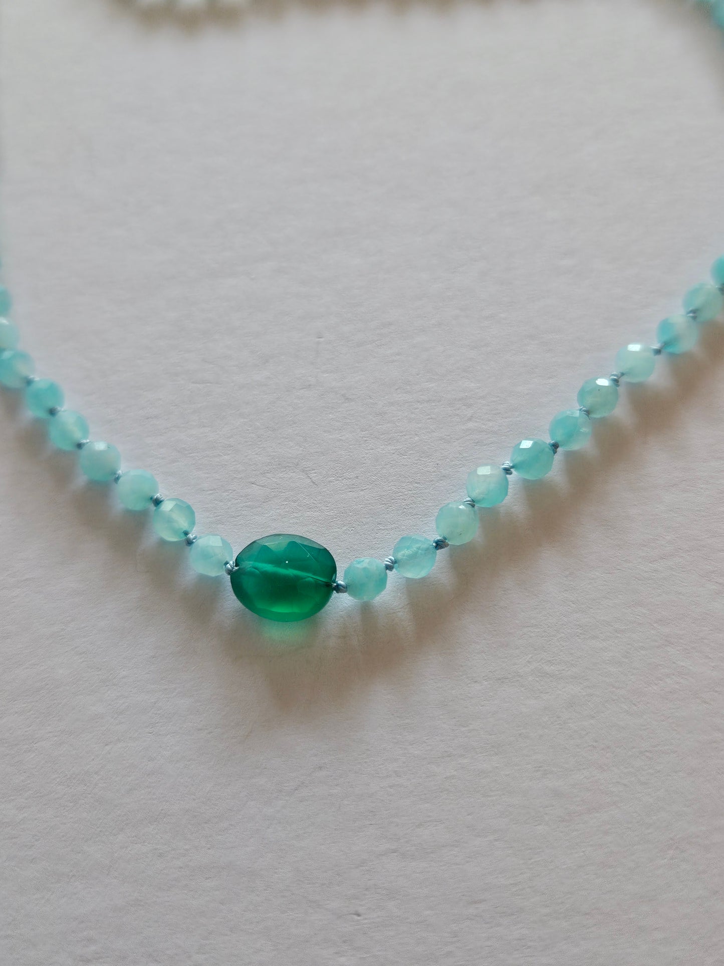 Genuine Amazonite with Natural Emerald Focal 14k GF Strand Necklace