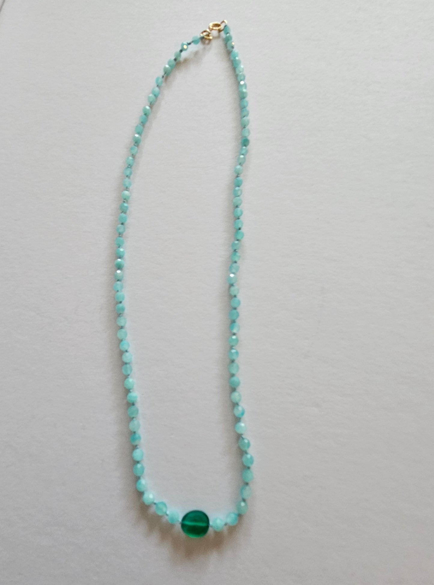 Genuine Amazonite with Natural Emerald Focal 14k GF Strand Necklace