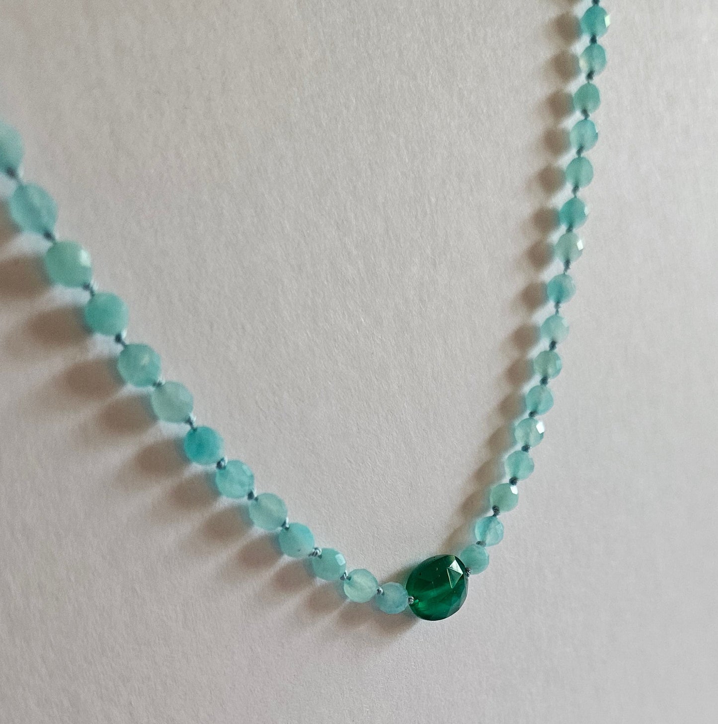 Genuine Amazonite with Natural Emerald Focal 14k GF Strand Necklace