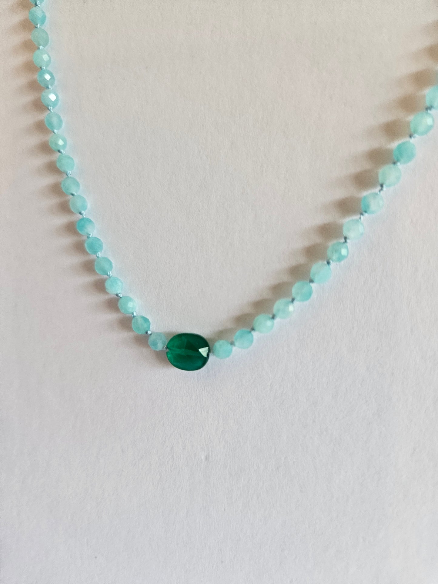 Genuine Amazonite with Natural Emerald Focal 14k GF Strand Necklace