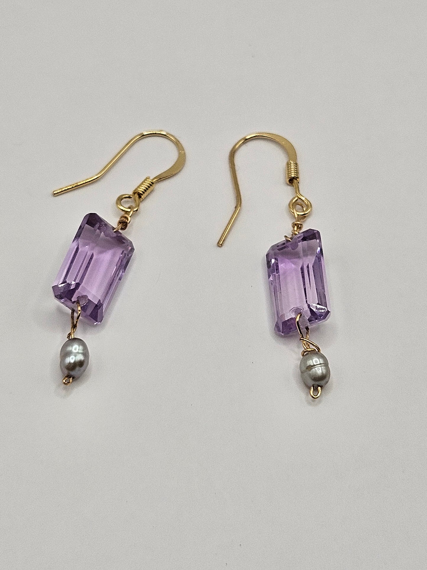 Amethyst & Freshwater Rice Pearl Drop Earrings (14kGF)