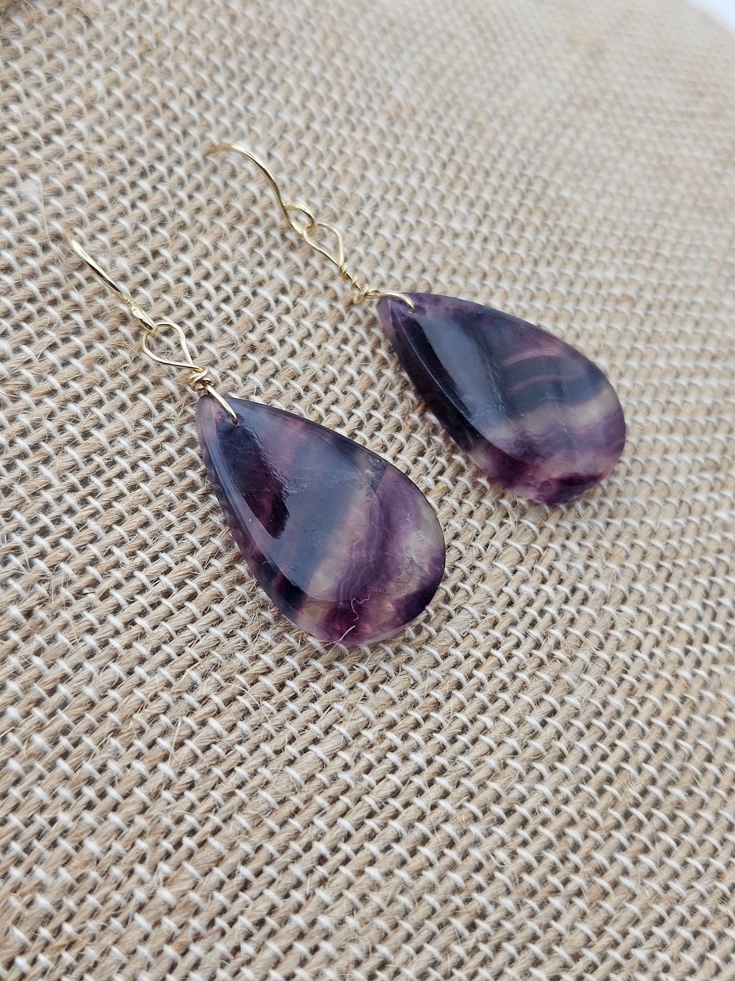 Genuine Fluorite Slice Dangle 14k Gold Filled Earrings