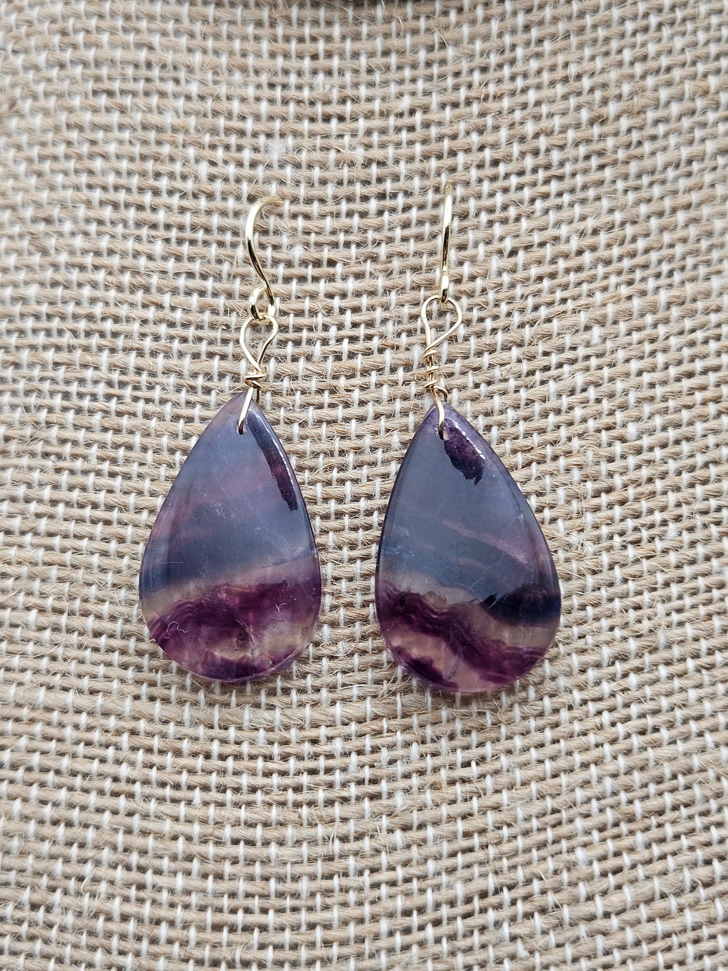 Genuine Fluorite Slice Dangle 14k Gold Filled Earrings