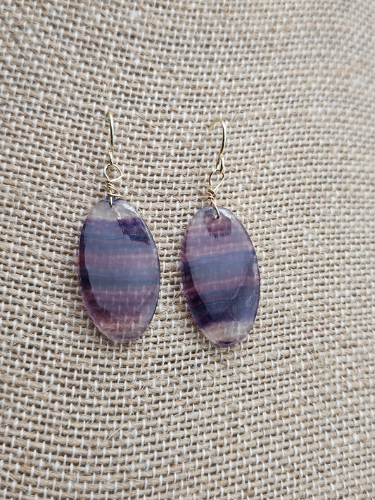 Genuine Fluorite (Oval) Slice Dangle 14k Gold Filled Earrings