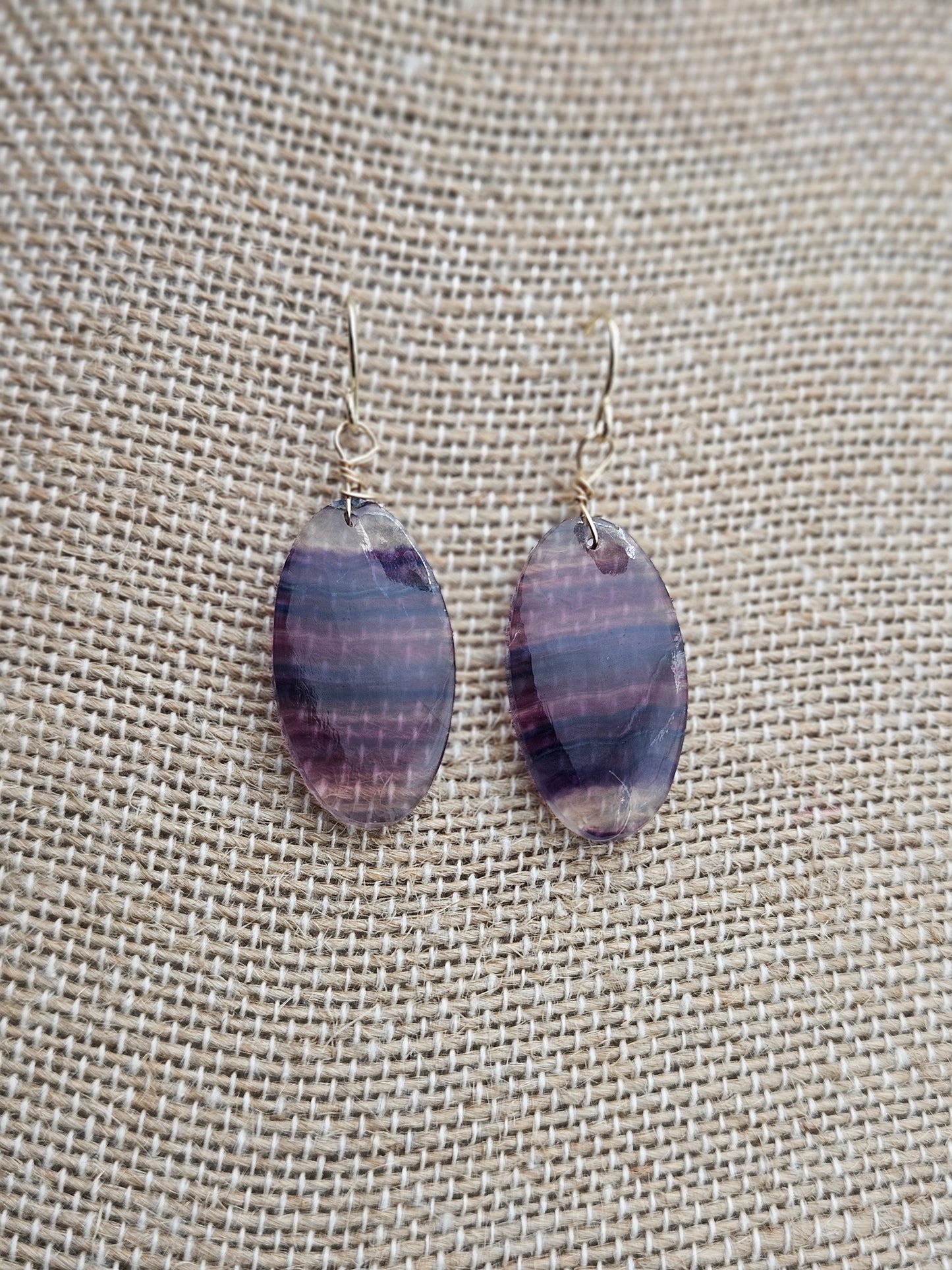 Genuine Fluorite (Oval) Slice Dangle 14k Gold Filled Earrings