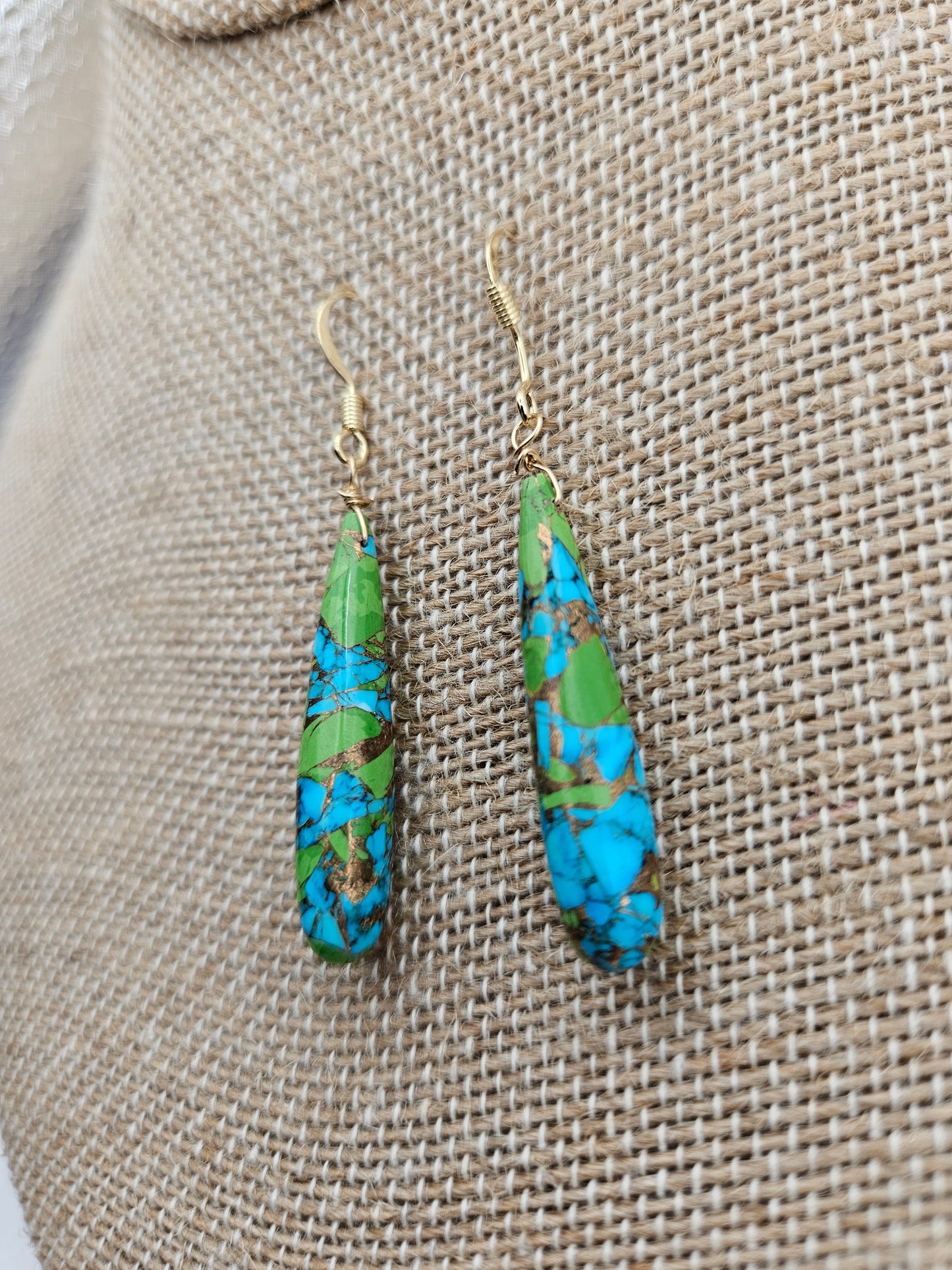 Genuine Copper Turquoise Drops 14k Gold Filled Earrings