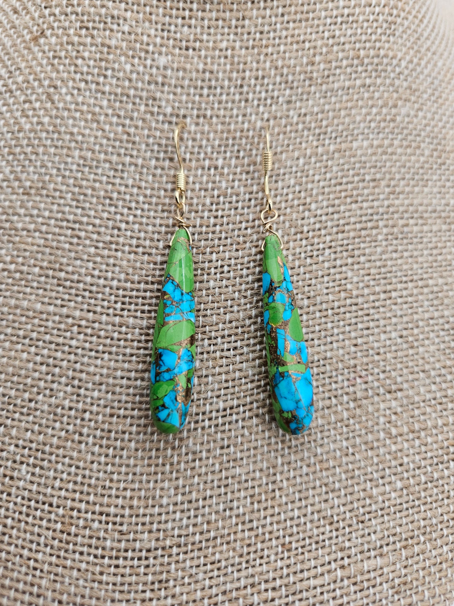 Genuine Copper Turquoise Drops 14k Gold Filled Earrings