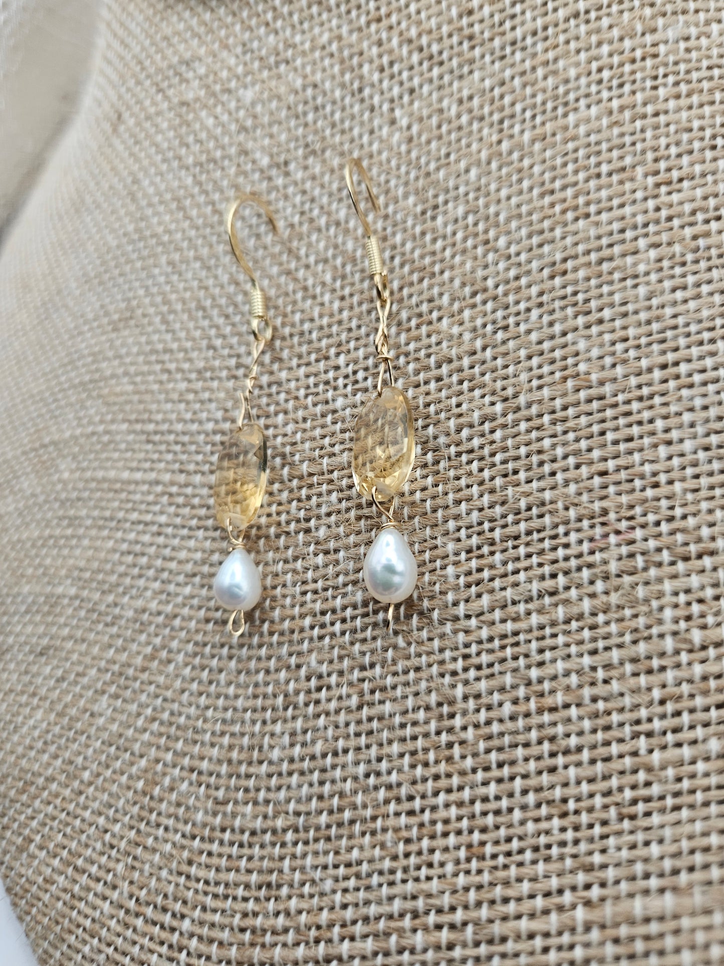 Citrine & Freshwater Rice Pearl Drop Earrings (14kGF)