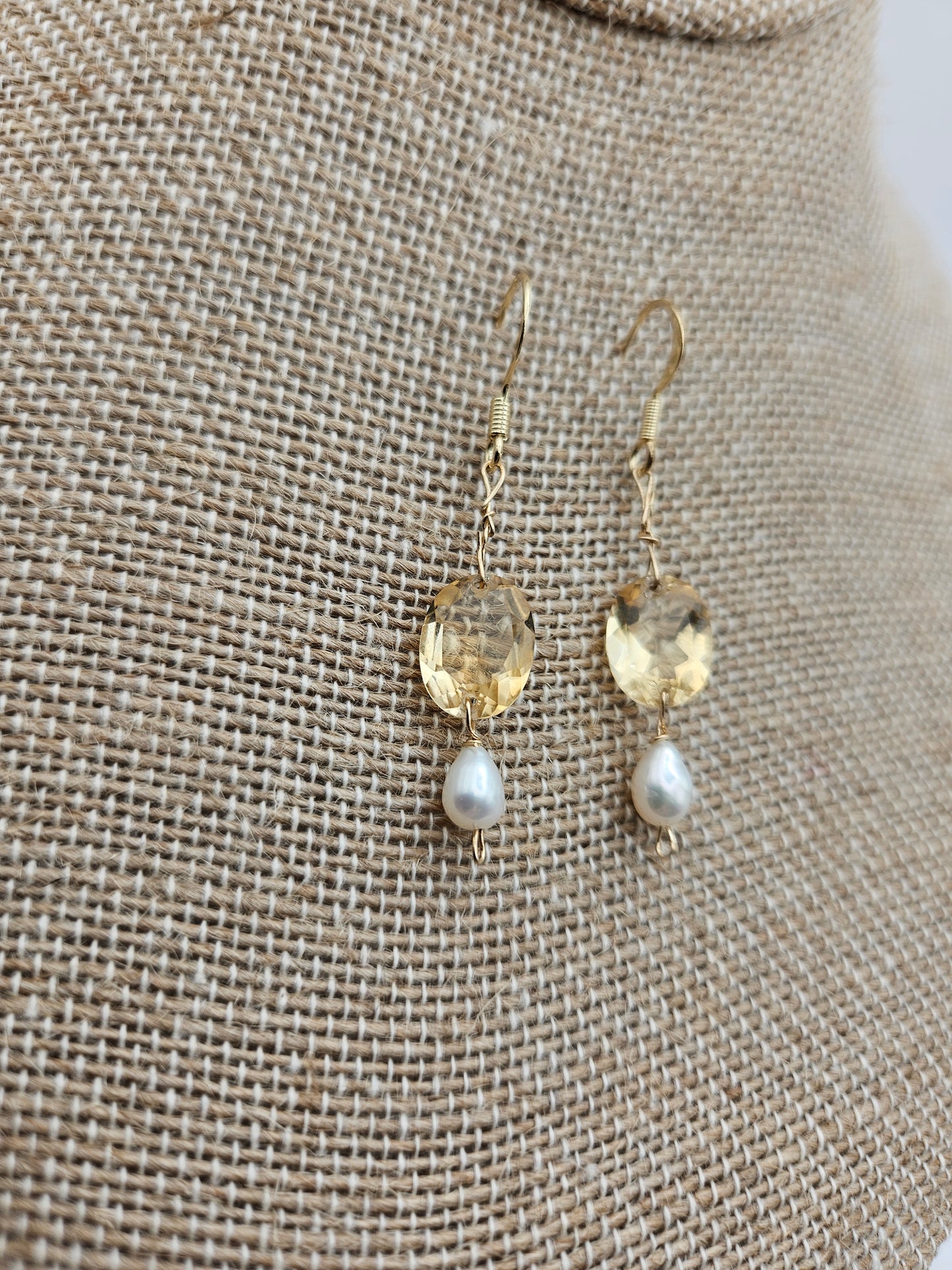 Citrine & Freshwater Rice Pearl Drop Earrings (14kGF)