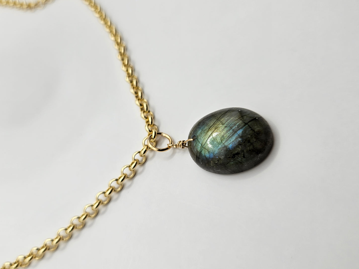 Labradorite Pendant on 14k White or Yellow Gold-Filled Link Chain Necklace