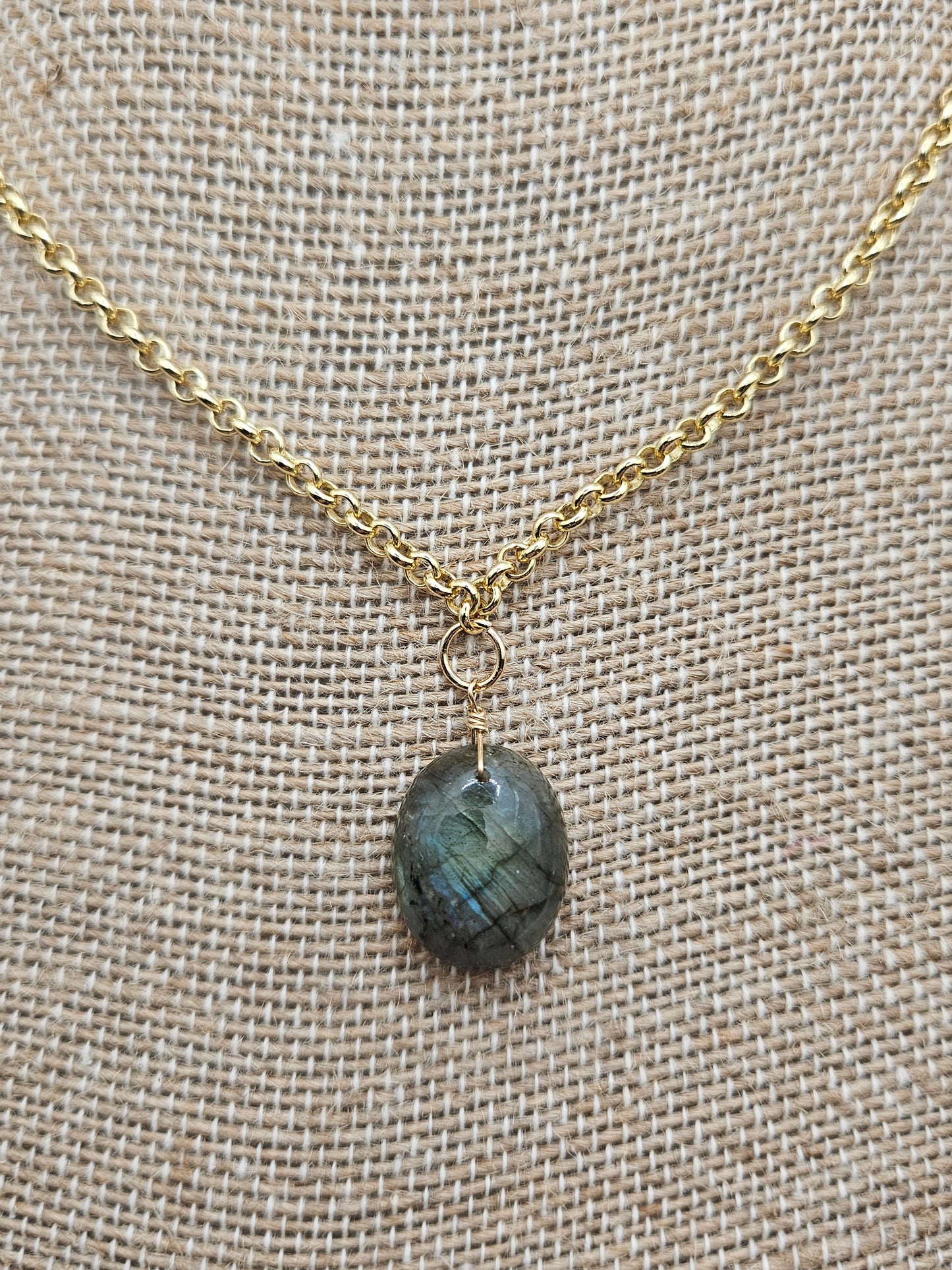 Labradorite Pendant on 14k White or Yellow Gold-Filled Link Chain Necklace