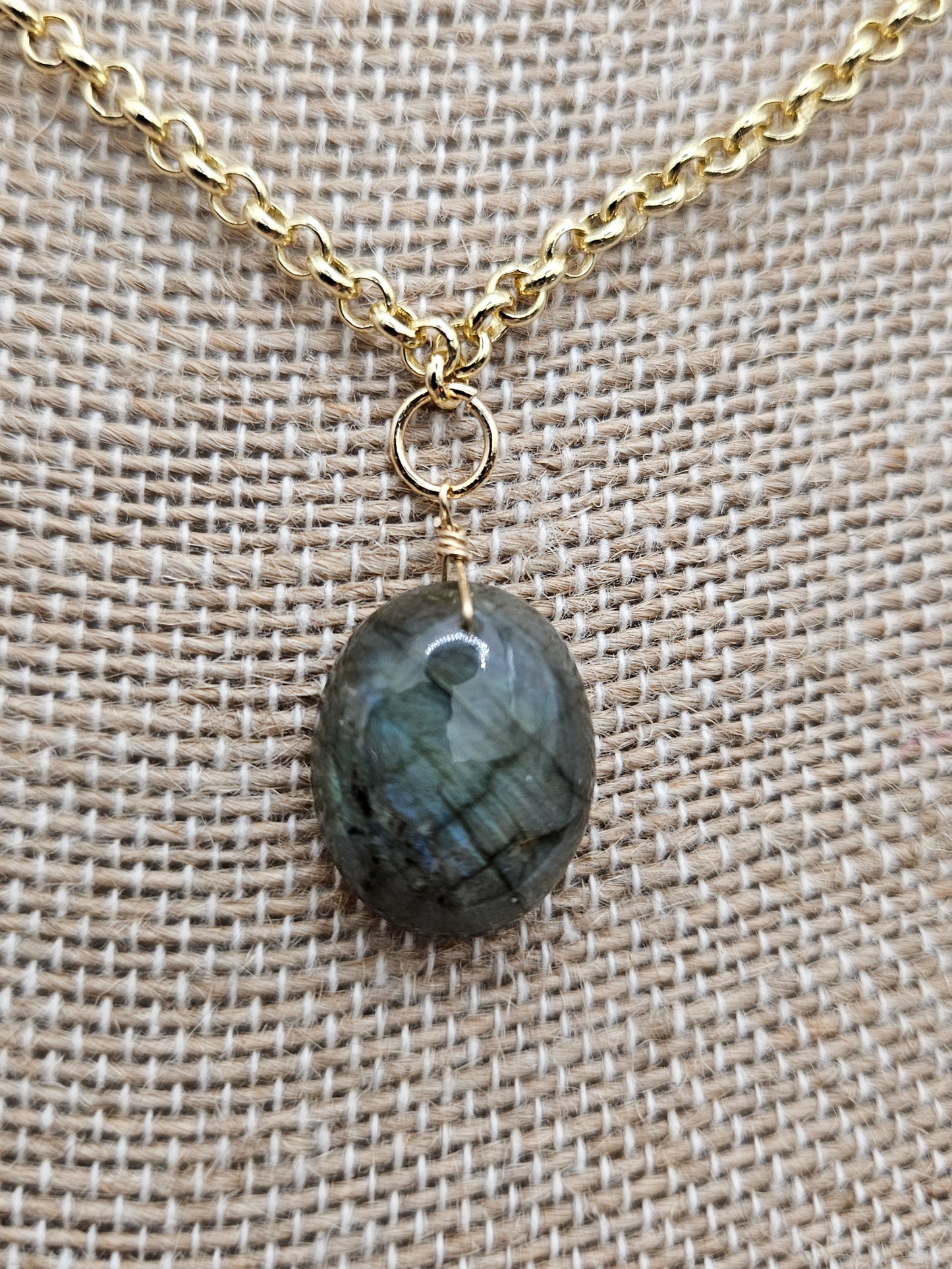 Labradorite Pendant on 14k White or Yellow Gold-Filled Link Chain Necklace