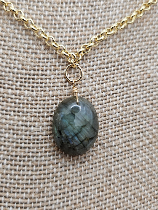 Labradorite Pendant on 14k White or Yellow Gold-Filled Link Chain Necklace