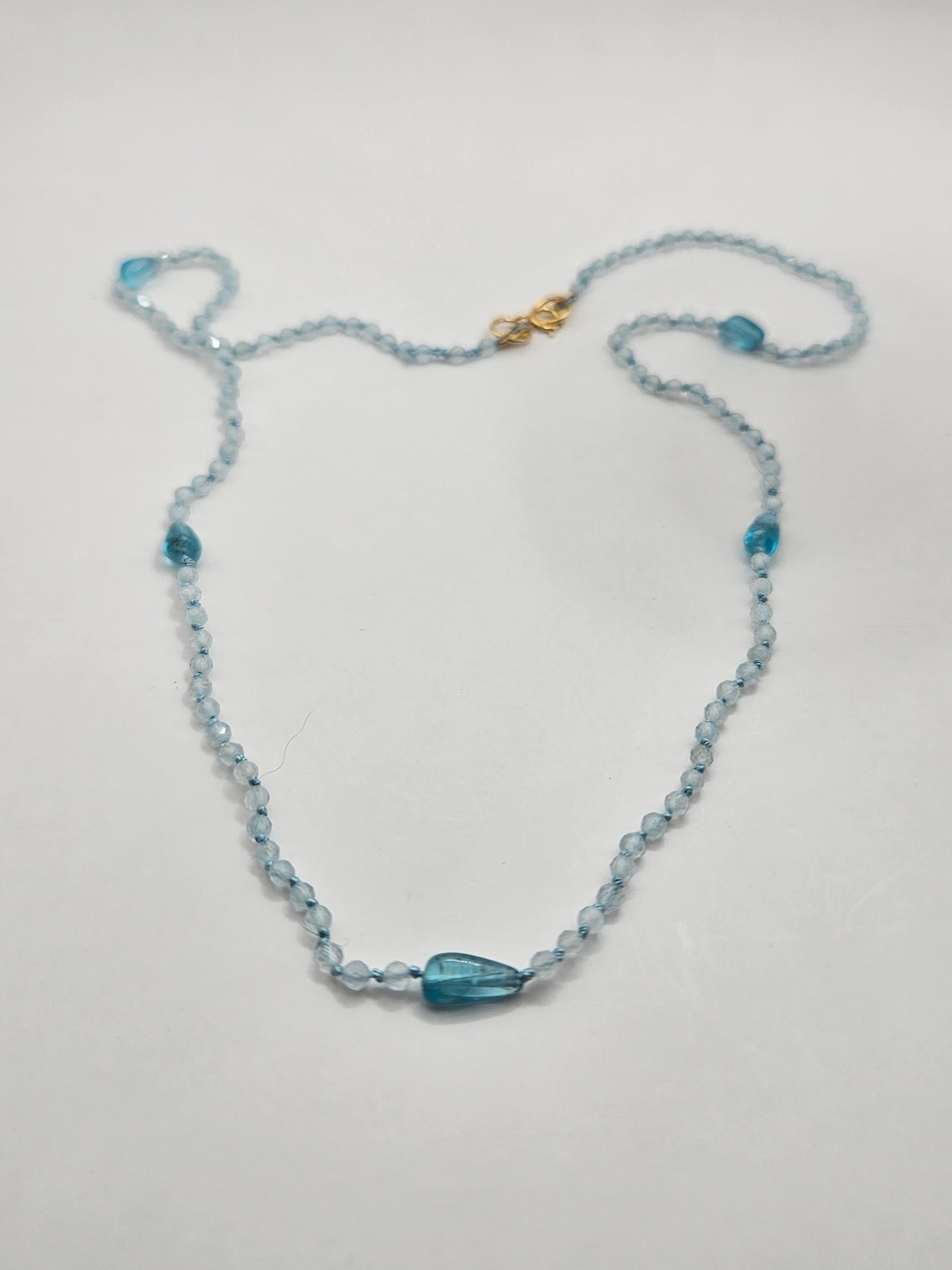 Genuine Faceted Aquamarine Strand w/ Pear Shaped Focals 14k GF Necklace