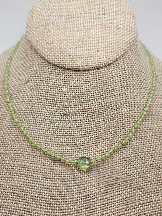 Genuine Peridot Strand Statement 14k GF Necklace