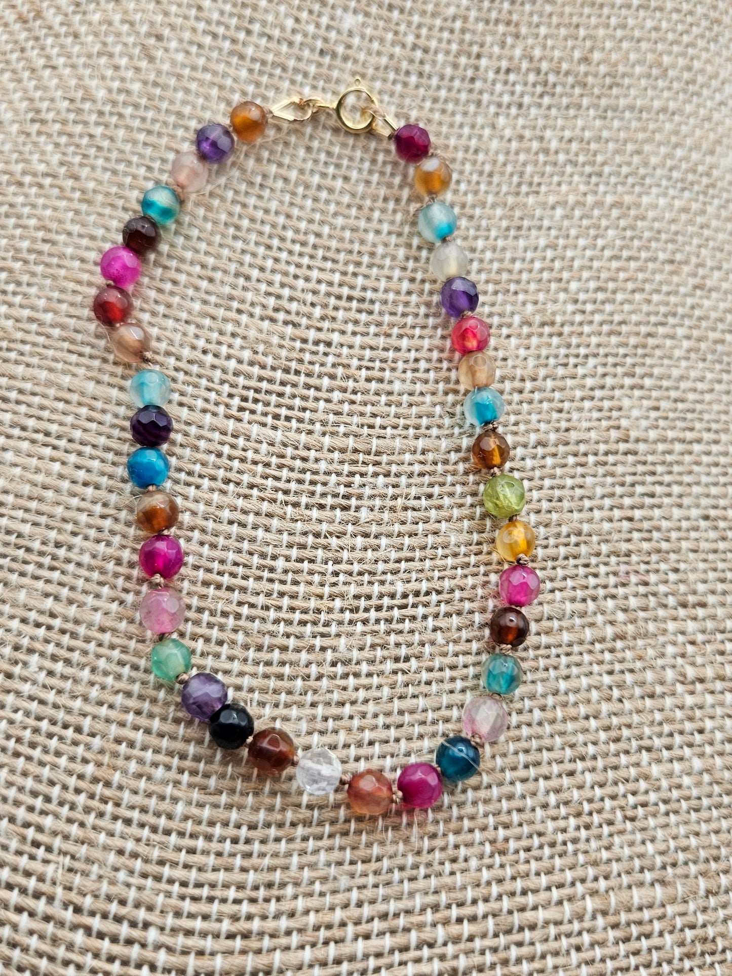 Genuine Faceted Multi-Color Fire Agate Bead 14k GF Bracelet