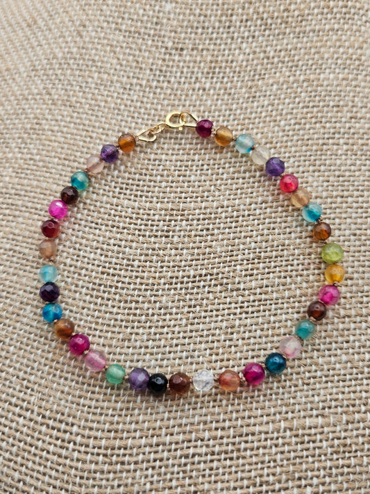 Genuine Faceted Multi-Color Fire Agate Bead 14k GF Bracelet