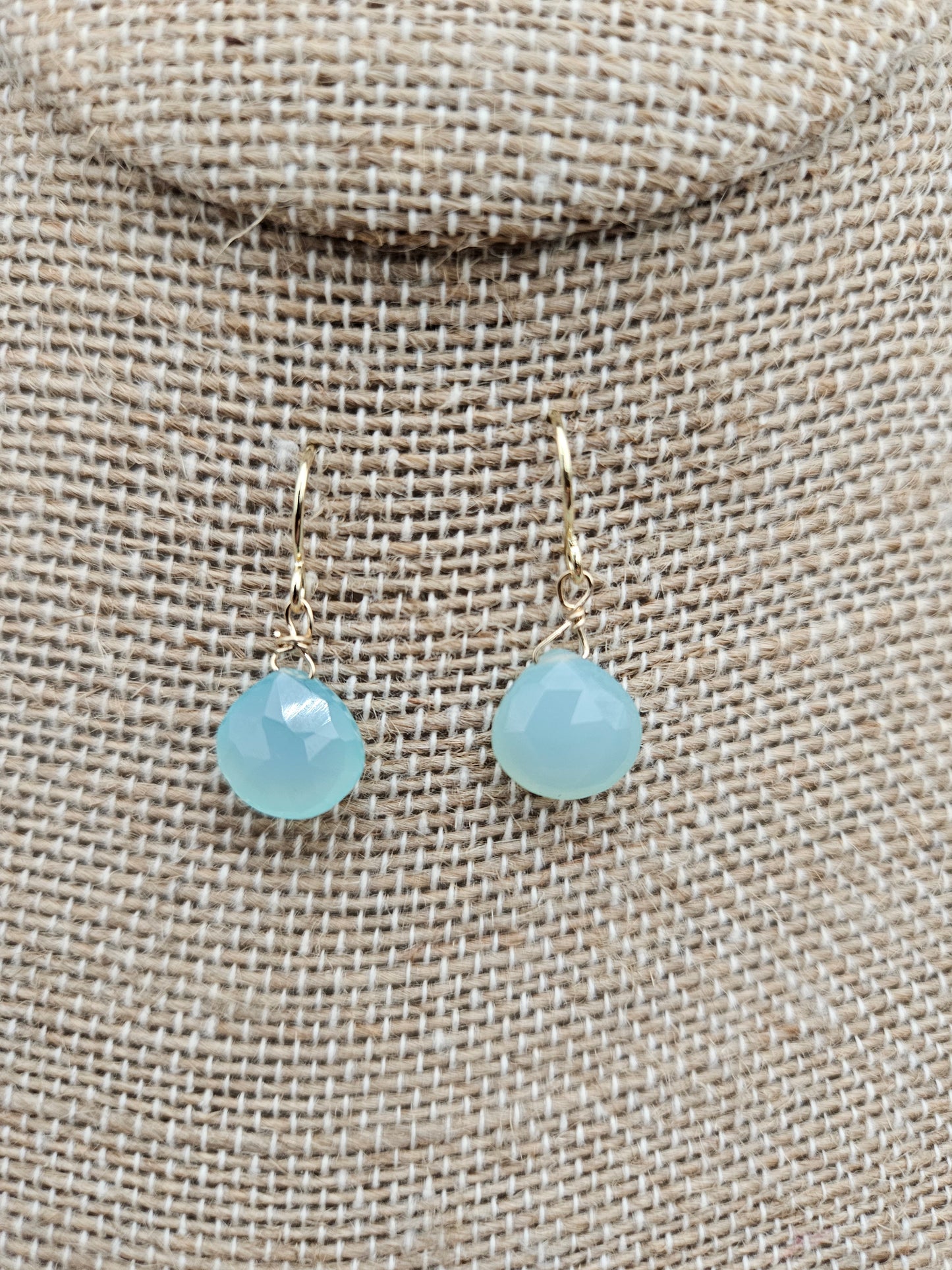 Genuine Blue Chalcedony Faceted Heart Shaped Drop 14k GF Earrings