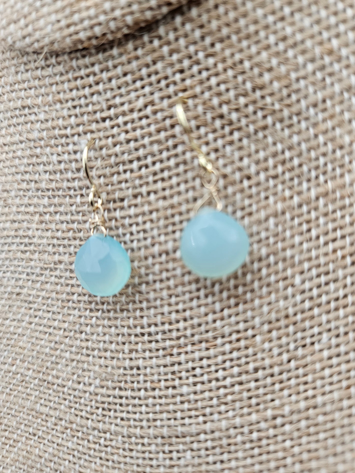 Genuine Blue Chalcedony Faceted Heart Shaped Drop 14k GF Earrings