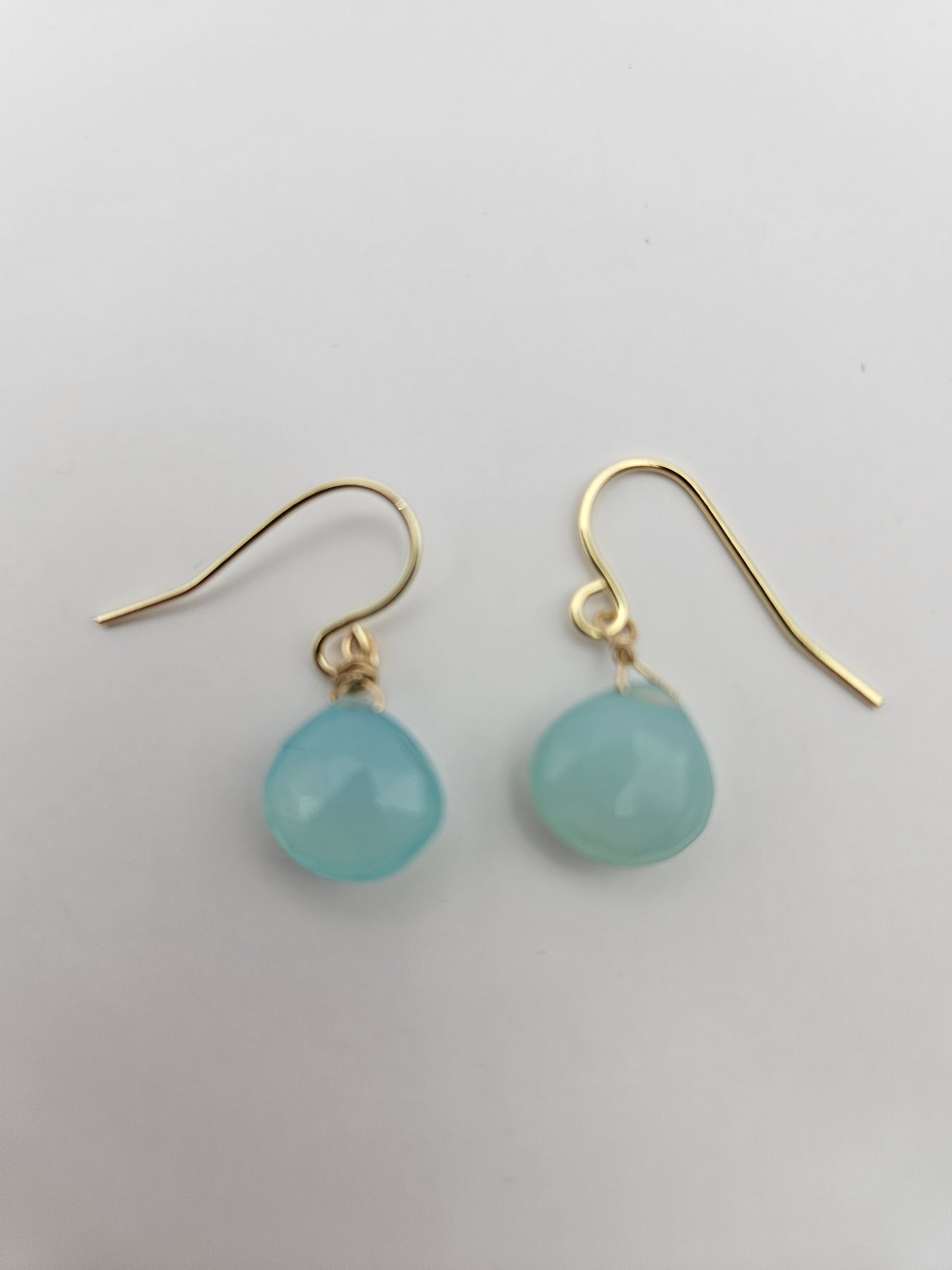 Genuine Blue Chalcedony Faceted Heart Shaped Drop 14k GF Earrings