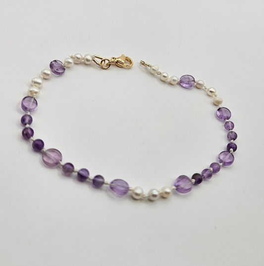 Genuine Amethyst & Freshwater Pearl 14k GF Bracelet