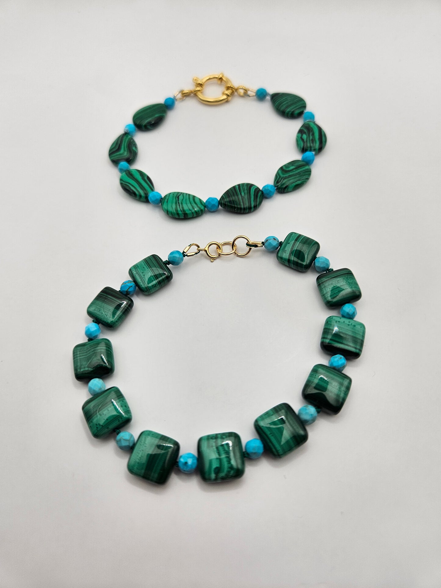 Genuine Malachite & Turquoise Beads w/ 14k Gold Filled Clasp (Handmade/NWT)