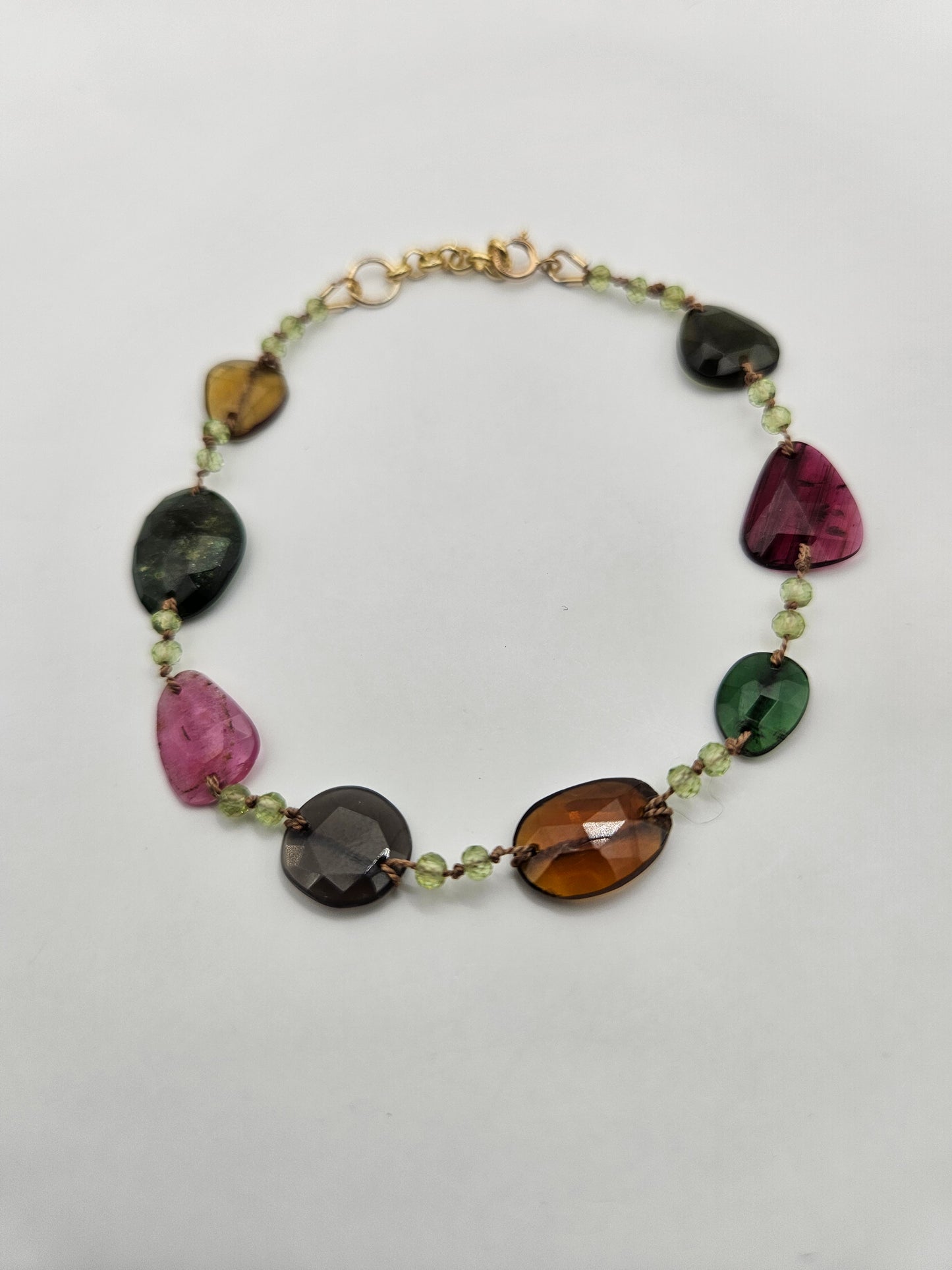 Genuine Multi-color Tourmaline & Peridot 14k GF Bracelet