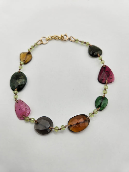 Genuine Multi-color Tourmaline & Peridot 14k GF Bracelet