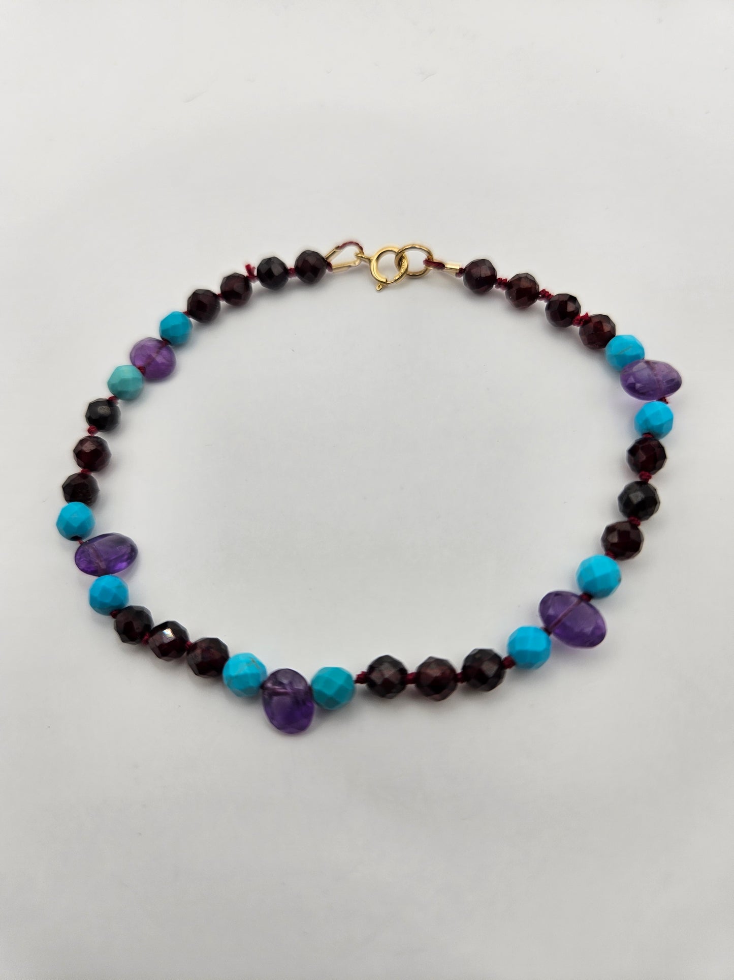 Genuine Garnet Turquoise Amethyst 14k GF Bracelet