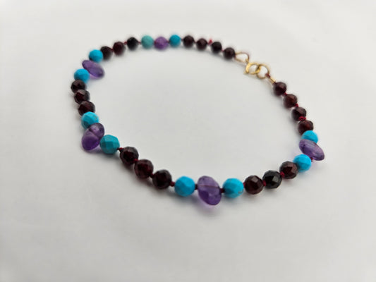 Genuine Garnet Turquoise Amethyst 14k GF Bracelet