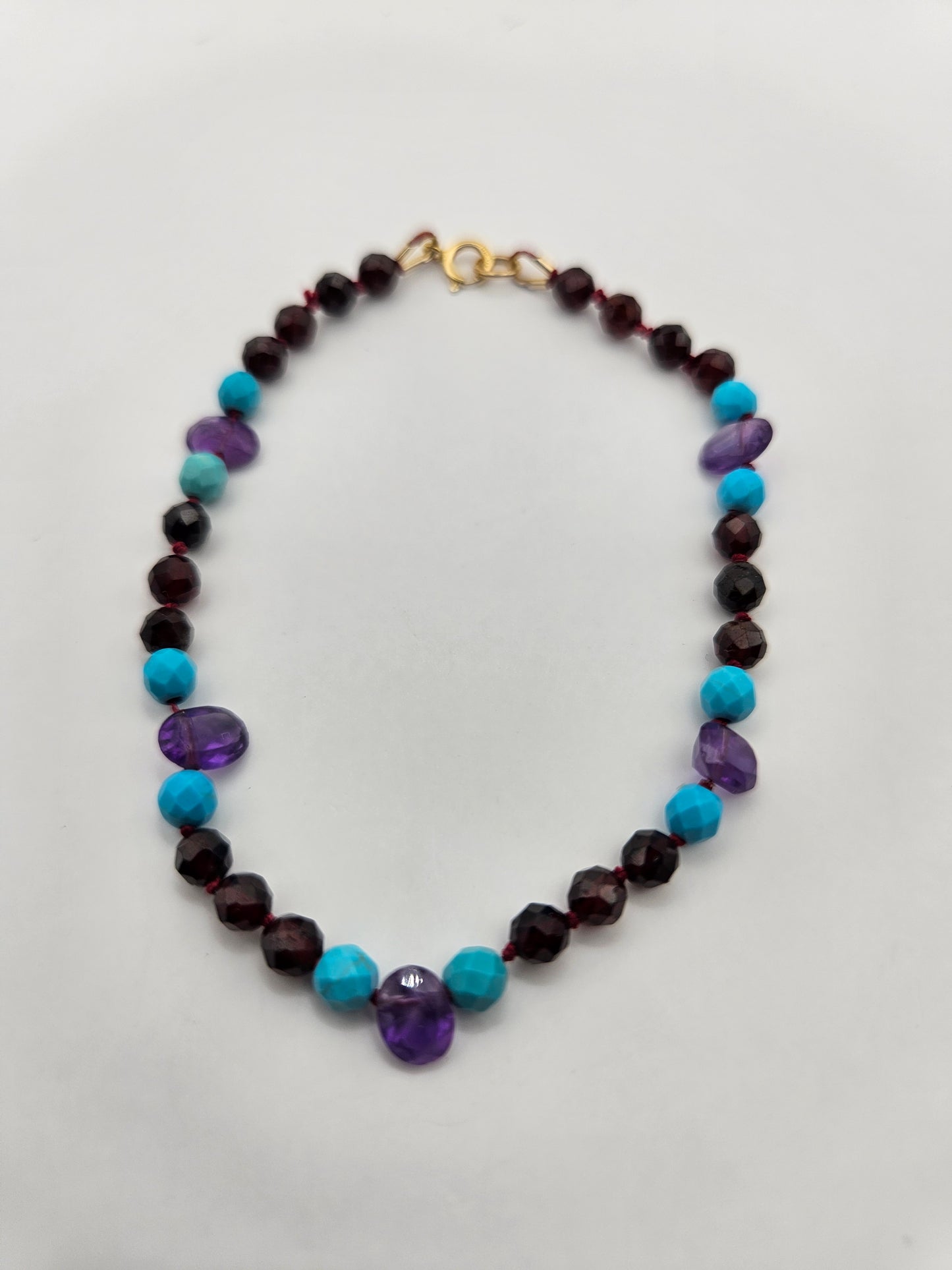 Genuine Garnet Turquoise Amethyst 14k GF Bracelet