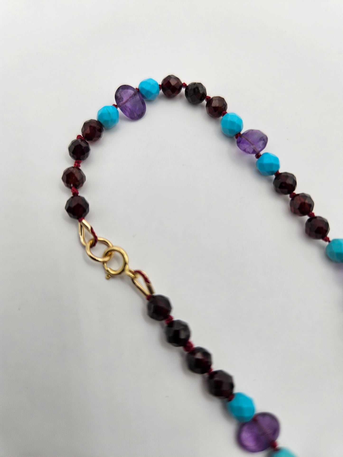 Genuine Garnet Turquoise Amethyst 14k GF Bracelet