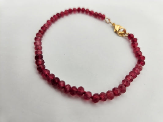 Genuine Natural Ruby Faceted Rondelle Bead 14k GF Bracelet