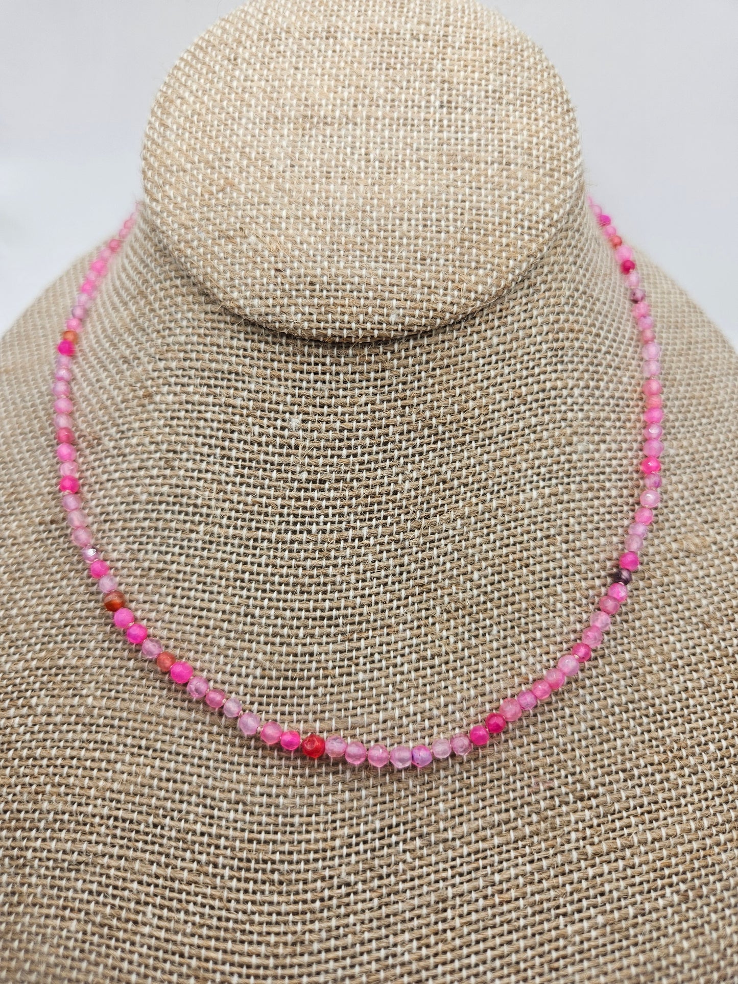 Genuine Pink Agate Faceted Bead 14k GF Strand Necklace