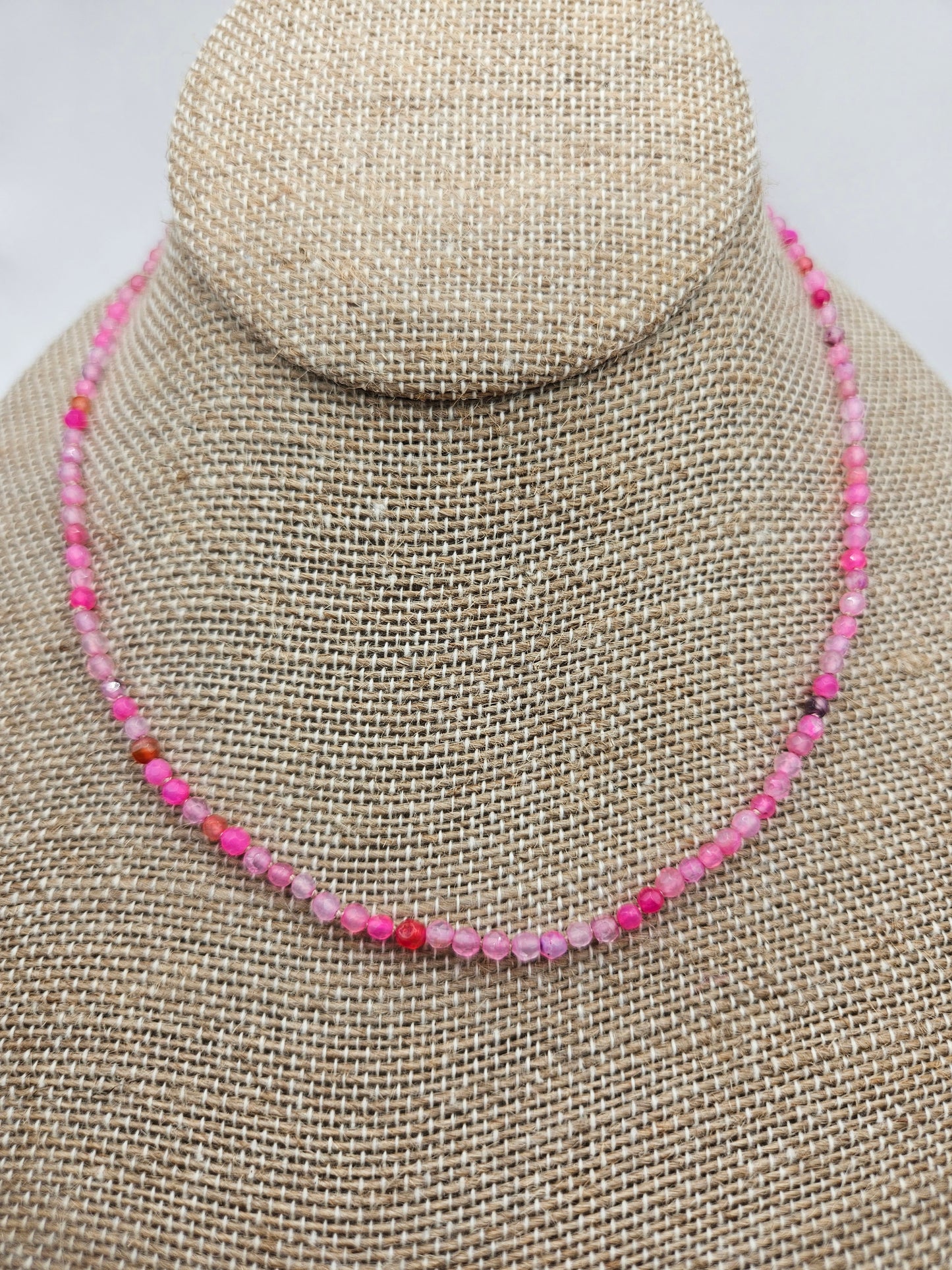 Genuine Pink Agate Faceted Bead 14k GF Strand Necklace