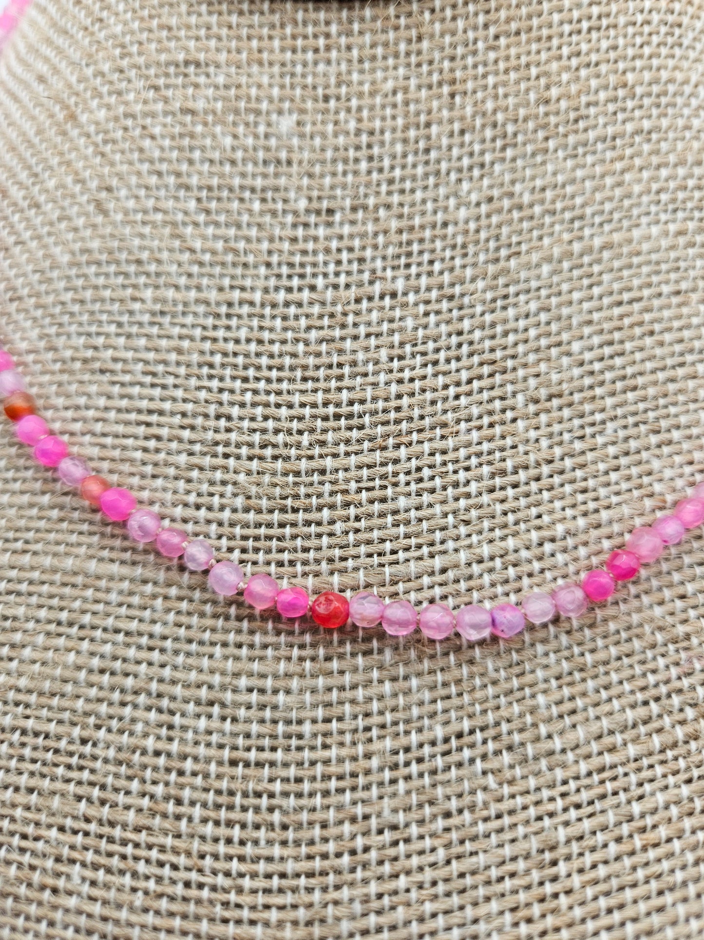 Genuine Pink Agate Faceted Bead 14k GF Strand Necklace