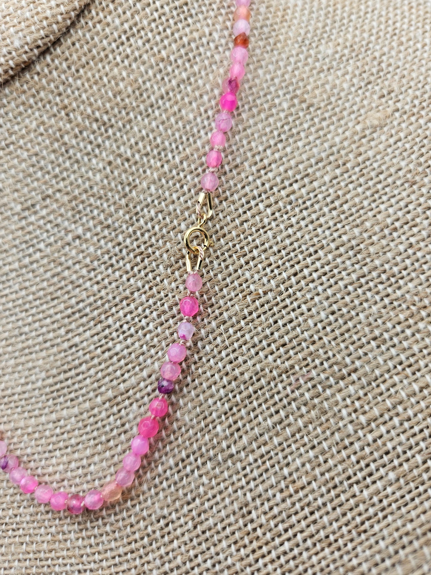 Genuine Pink Agate Faceted Bead 14k GF Strand Necklace