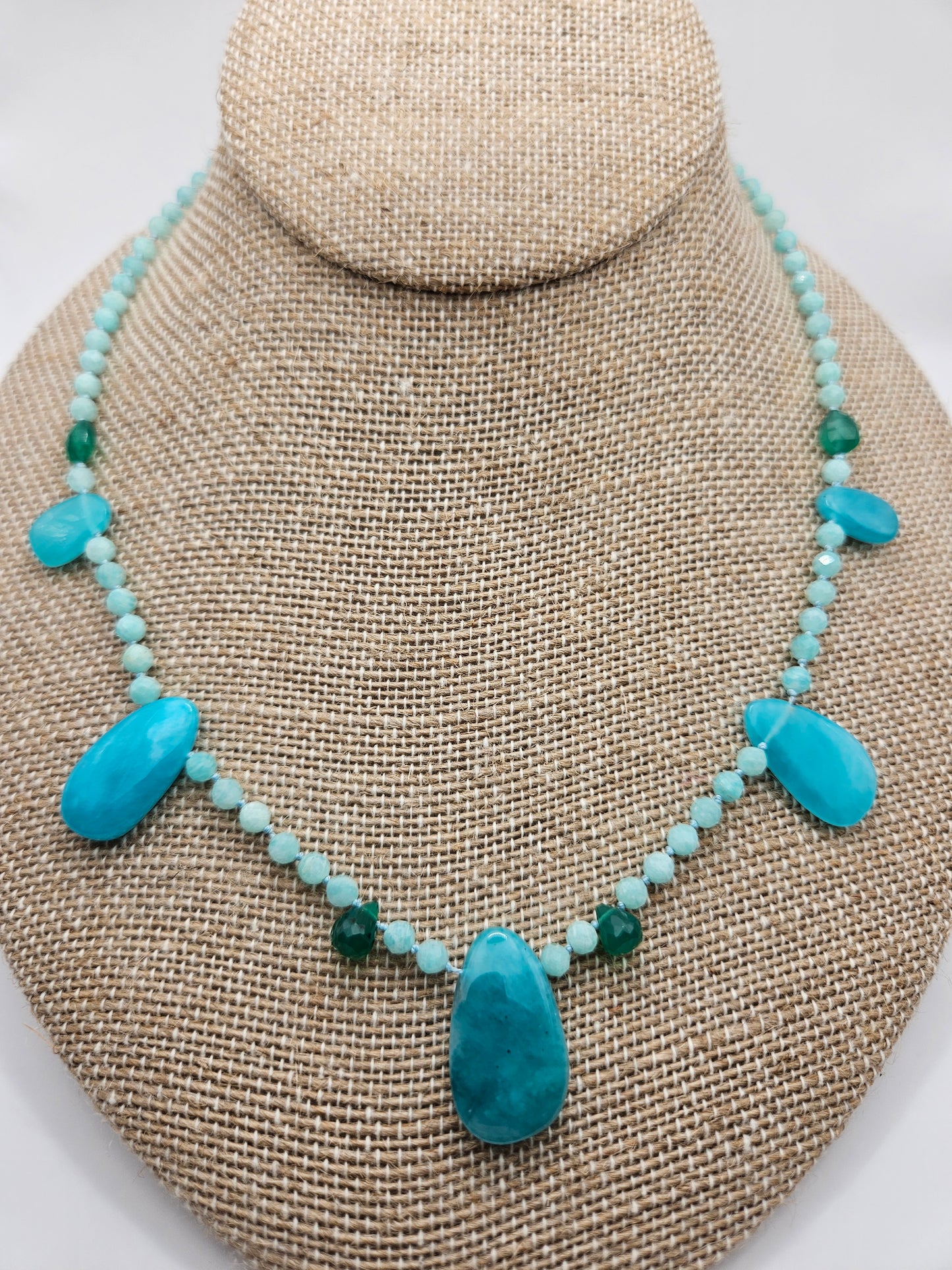 Genuine Amazonite & Natural Emerald with 14k GF Statement Necklace