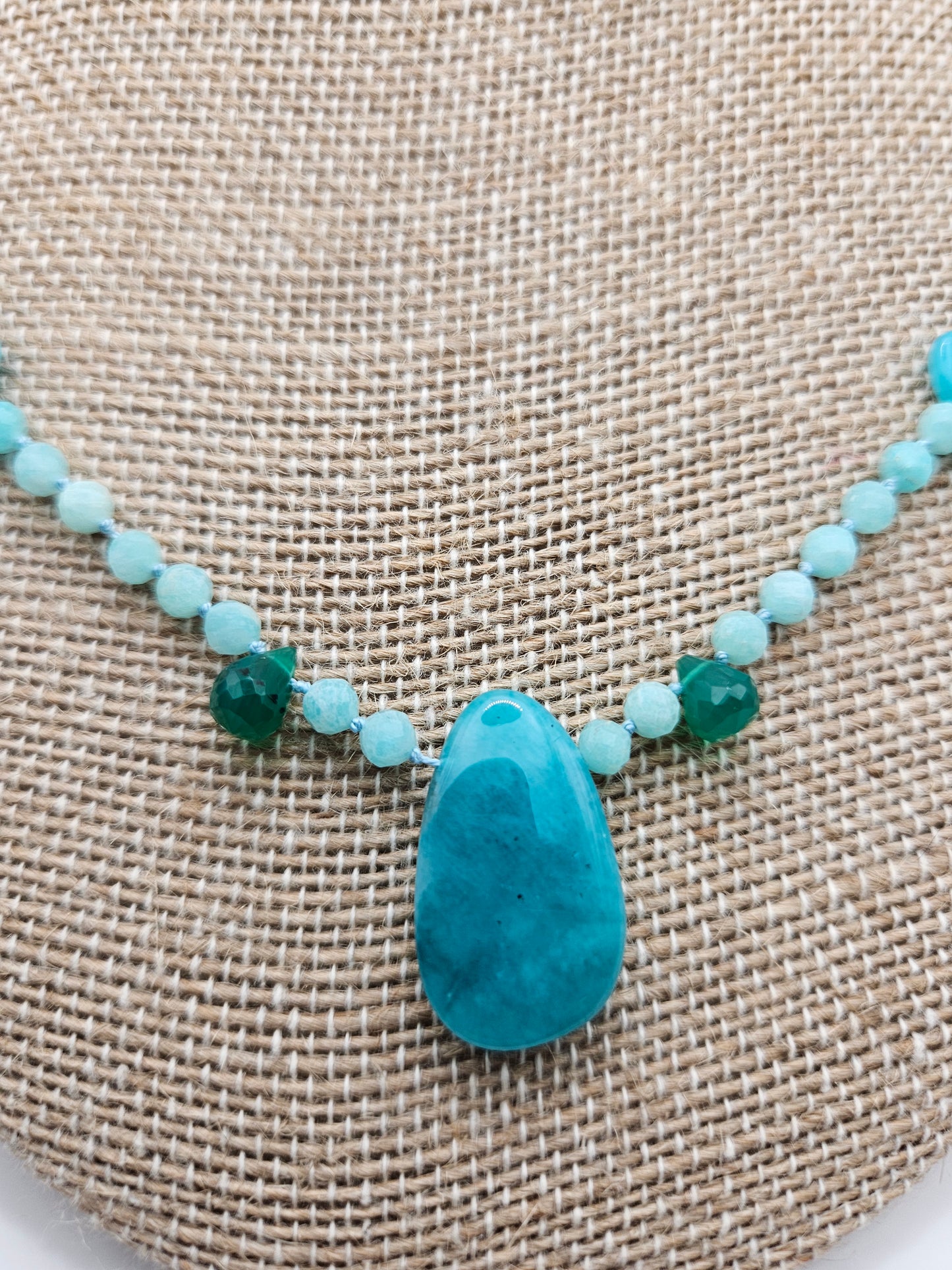 Genuine Amazonite & Natural Emerald with 14k GF Statement Necklace