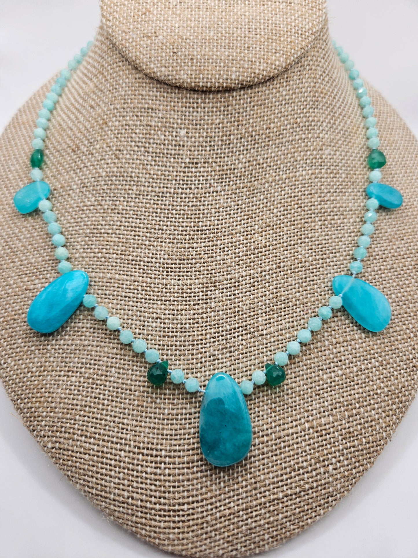 Genuine Amazonite & Natural Emerald with 14k GF Statement Necklace