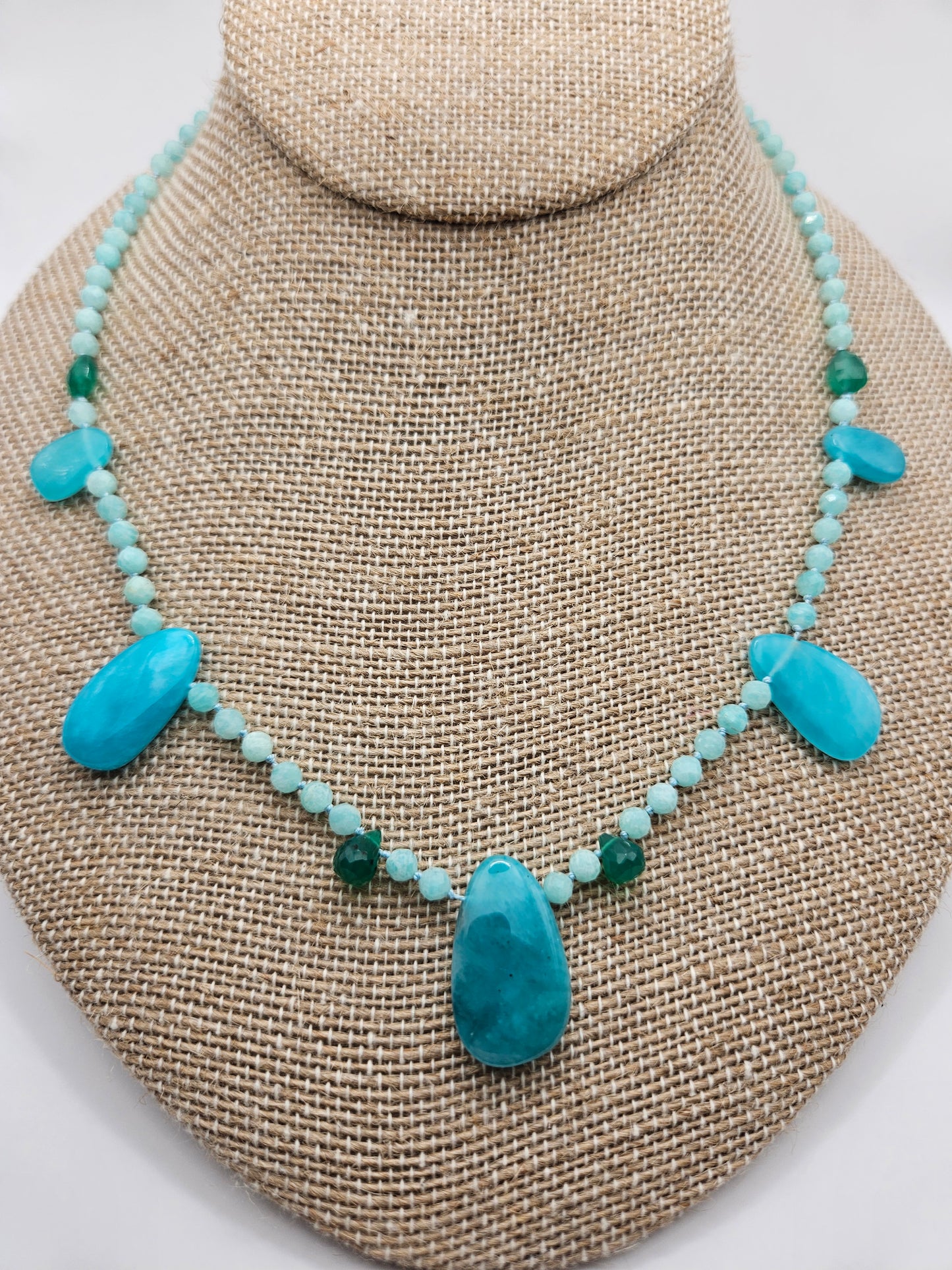 Genuine Amazonite & Natural Emerald with 14k GF Statement Necklace