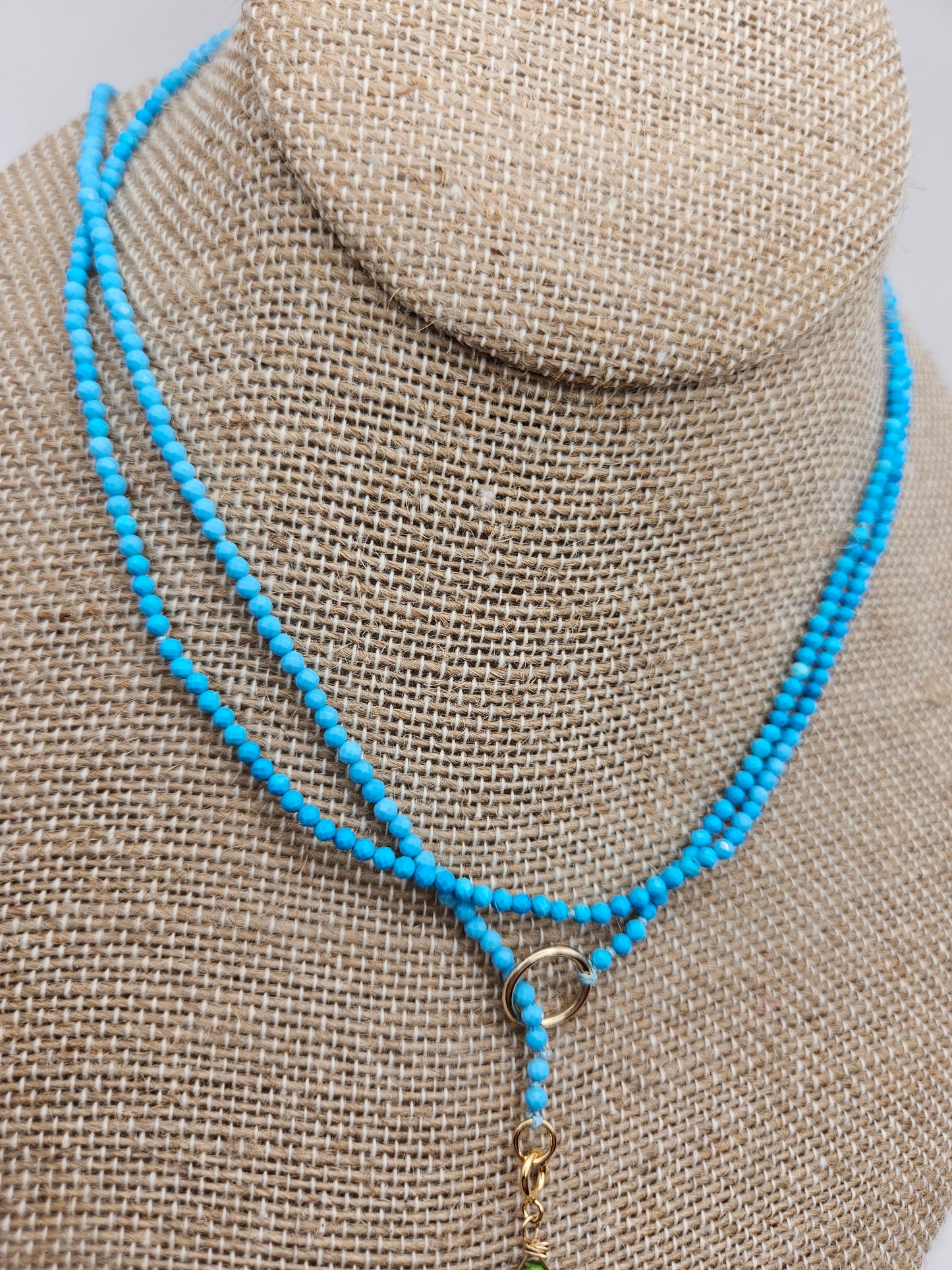 Genuine Turquoise & Copper Turquoise Drops 14k GF Lariat Necklace (Handmade/NWT)