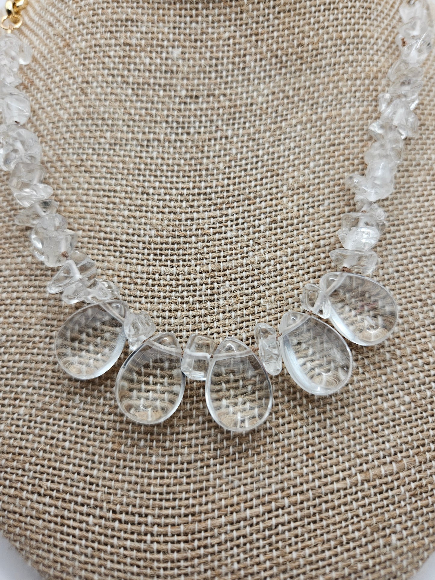 Genuine Clear Quartz Nugget & Tear Drop Bead & 14k GF Chain Necklace